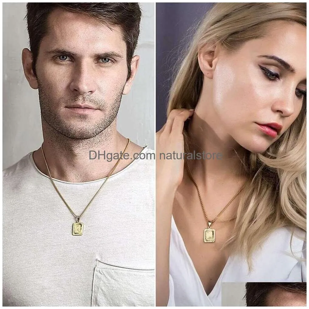 Pendant Necklaces Order Instructions Siergold Initials A-Z 26 Letter Pendant Necklace Male And Female Capital Letters 22 Inches Contac Dhqa0