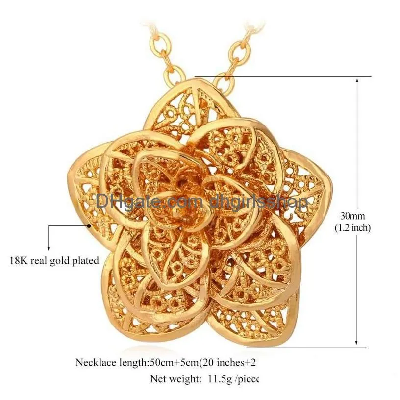Pendant Necklaces Hollow Flower Statement Necklaces Floral Pendant Choker Necklace Platinum 18K Real Gold Plated Women Collar Link Cha Dhmyk