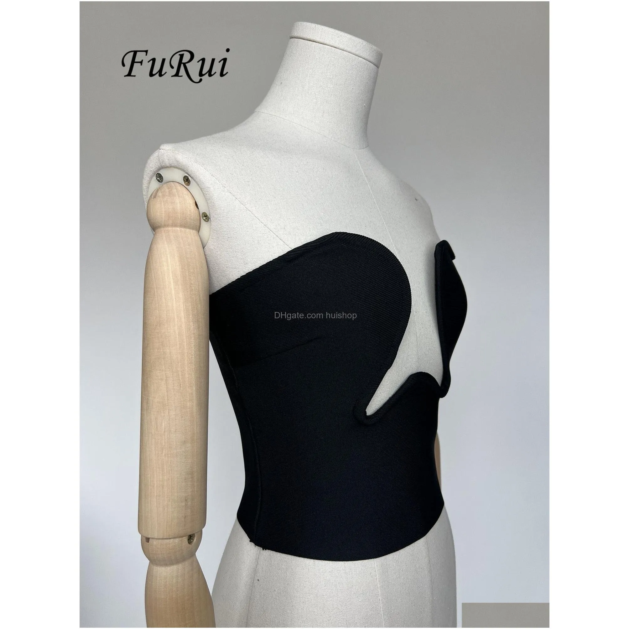 camisoles tanks furui star fashion sexy black v-neck tops strapless short bandage crop tops vest in stock within 24 hours 230411