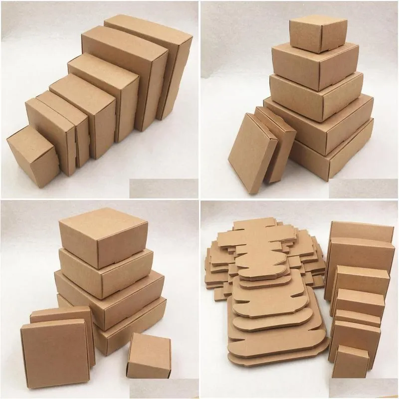 Gift Wrap 24Pcs/Lot 7 Sizes Small Kraft Cardboard Packing Box Handmade Soap Candy For Wedding Decorations Event Party Supplies Drop D Dhwpt