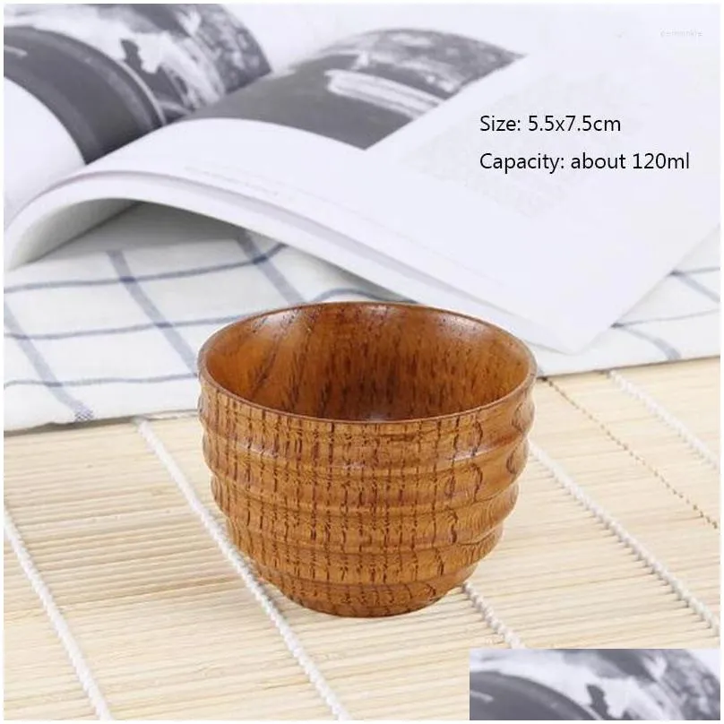 Mugs Japanese Style Creative Wooden Mug Tea Cup Coffee Thermal Insation Drinking Tool Kitchen Drinkware Drop Delivery Dhwfp