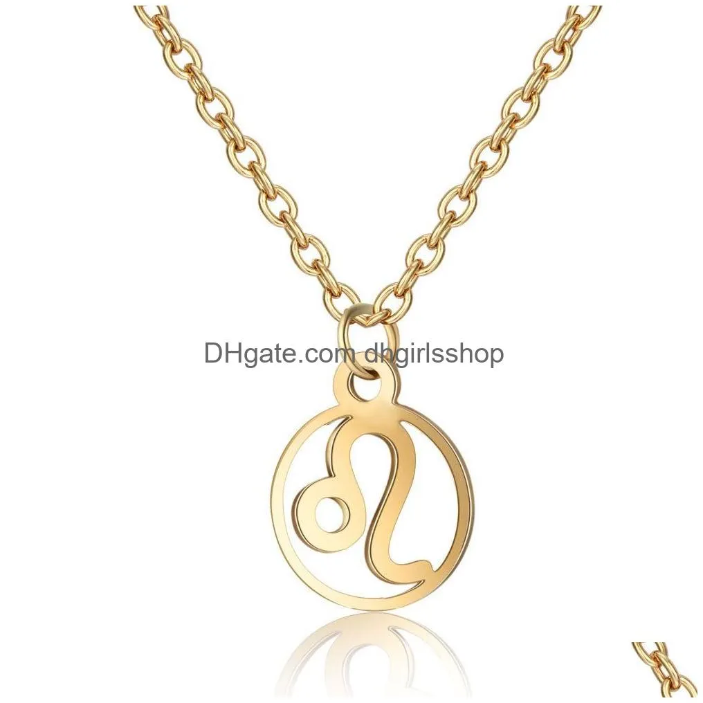 Pendant Necklaces New Zodiac Sign Pendant Necklaces For Women Gold Plated Horoscope Aries Leo 12 Constellations Fashion Stainless Stee Dh9Uo