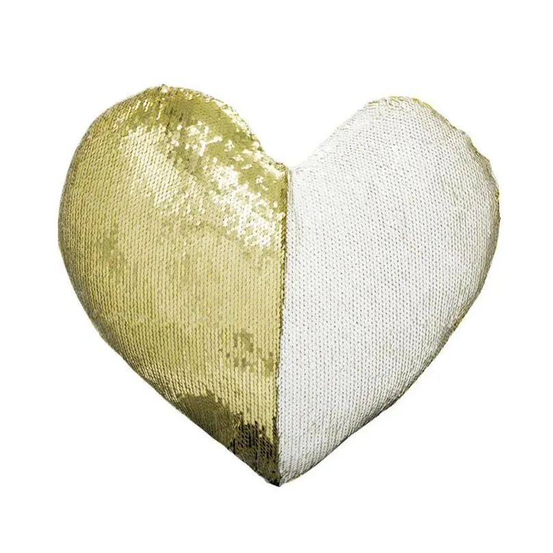 Party Favor Diy Sublimation Pillow Er Polyester Cushion Case With Zipper Sequins Heart Shape Throw Pillowcases For Mothers Day Drop De Dhvmb