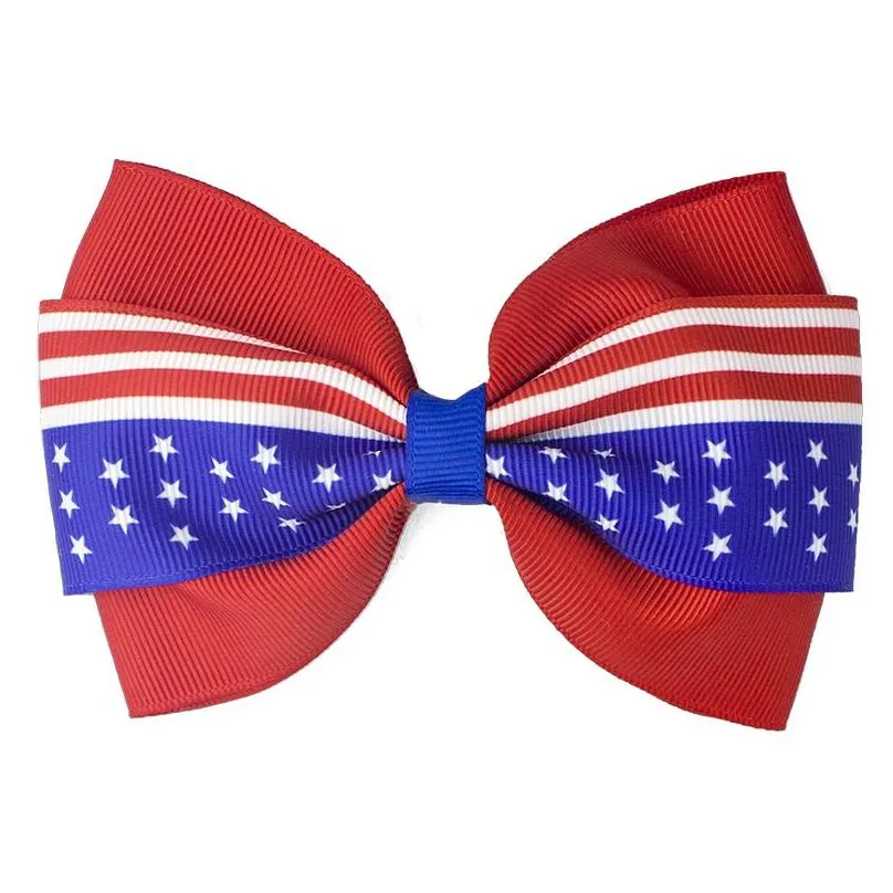 Hair Accessories 4 Inch Hair Accessories 4Th Of Jy Flag Bows For Girls With Clips Red Royal White Hairbows Grosgrain Ribbon Stars Stri Dhhdr