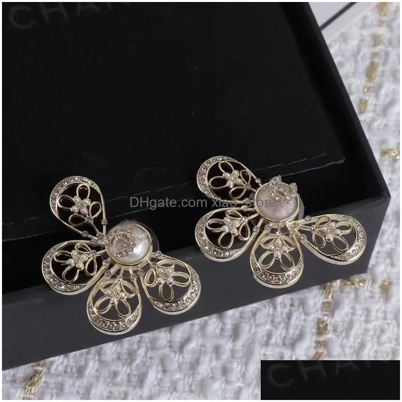 luxury flowers designer stud earrings womens girls nice charm bling diamond crystal letters wing elegant earings earring ear rings