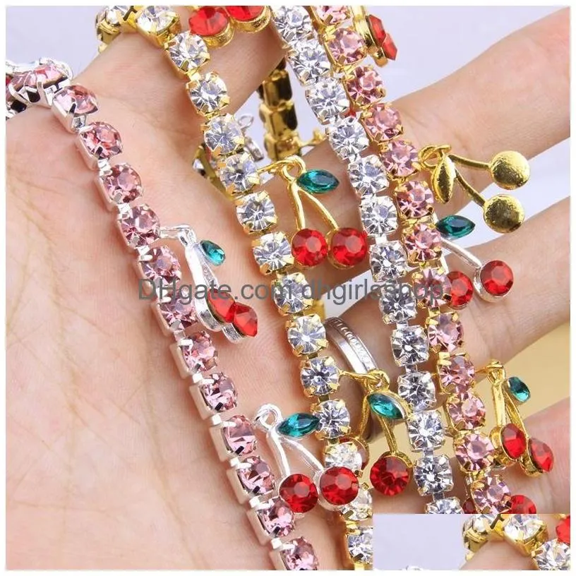 Pendant Necklaces Rhinestone Cherry Necklace Iced Out Chain Bling Women Fashion Hip Hop Jewelry Gold Sier Plated Luxury Fruit Pendant Dhgwa