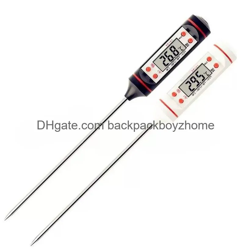 Thermometers Stainless Steel Bbq Meat Thermometer Kitchen Digital Cooking Food Probe Hangable Electronic Barbecue Household Temperatur Dha8O