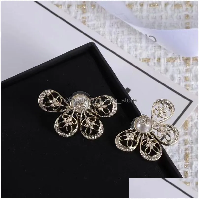 luxury flowers designer stud earrings womens girls nice charm bling diamond crystal letters wing elegant earings earring ear rings