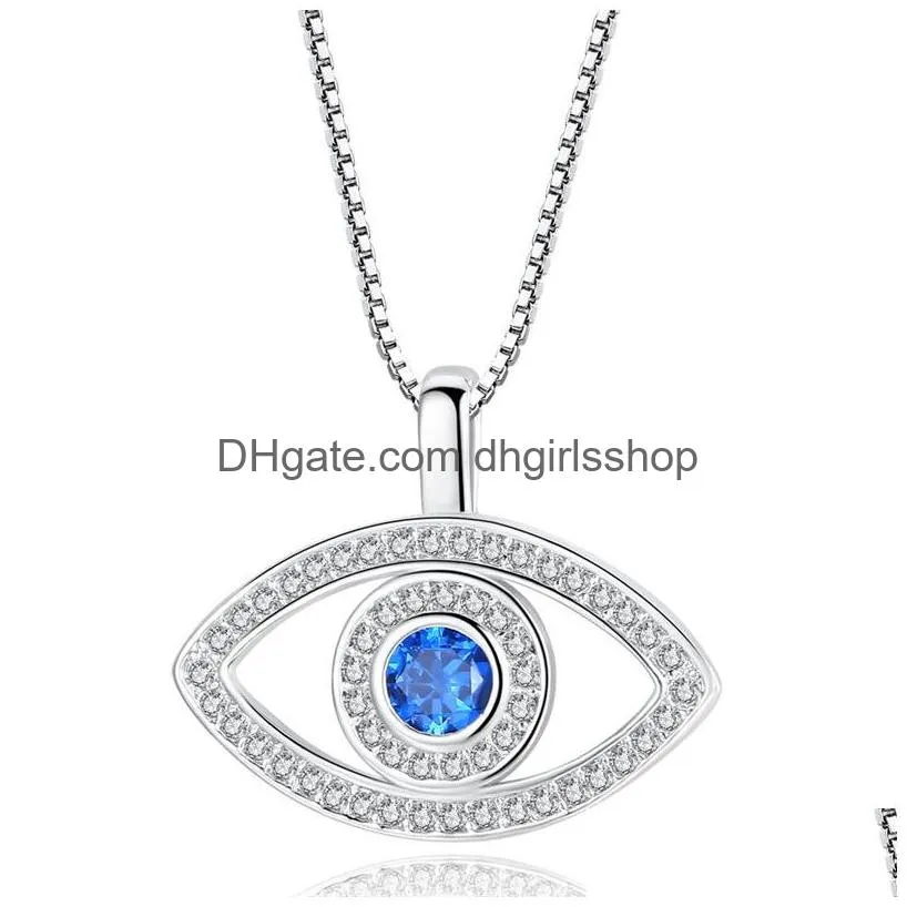 Pendant Necklaces Blue Evil Eye Pendant Necklace Luxury Crystal Cz Clavicle Sier Rose Gold Jewelry Third Zircon Fashion Birthday Drop Dhfzg