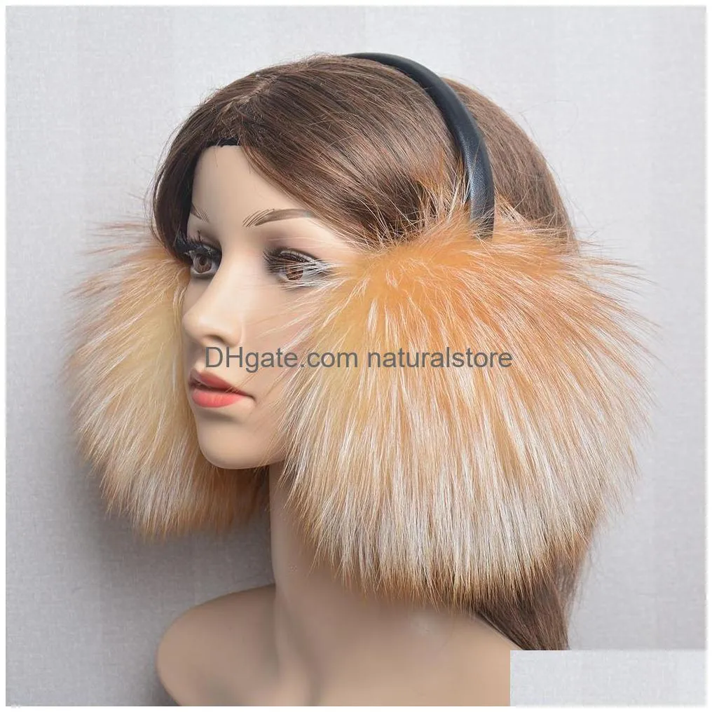 Ear Muffs Women Men Winter Warm Real Genuine Fox Fur Earmuffs Ear Protection Soft Muff Drop Delivery Fashion Accessories Hats, Scarves Dholp