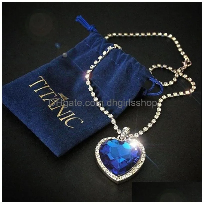 Pendant Necklaces Titanic Heart Of The Ocean Necklace Sier Love Shaped Dangle Drop Earrings With Royal Blue Red Crystal Pendant Choker Dhrxo