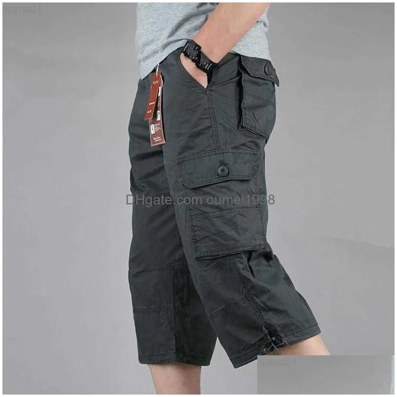 Men`S Shorts Mens Shorts Summer Military Long Length Cargo Men Casual Cotton Mti Pocket Breeches Tactical Army Capri Pants Cropped Tr Dhgvt
