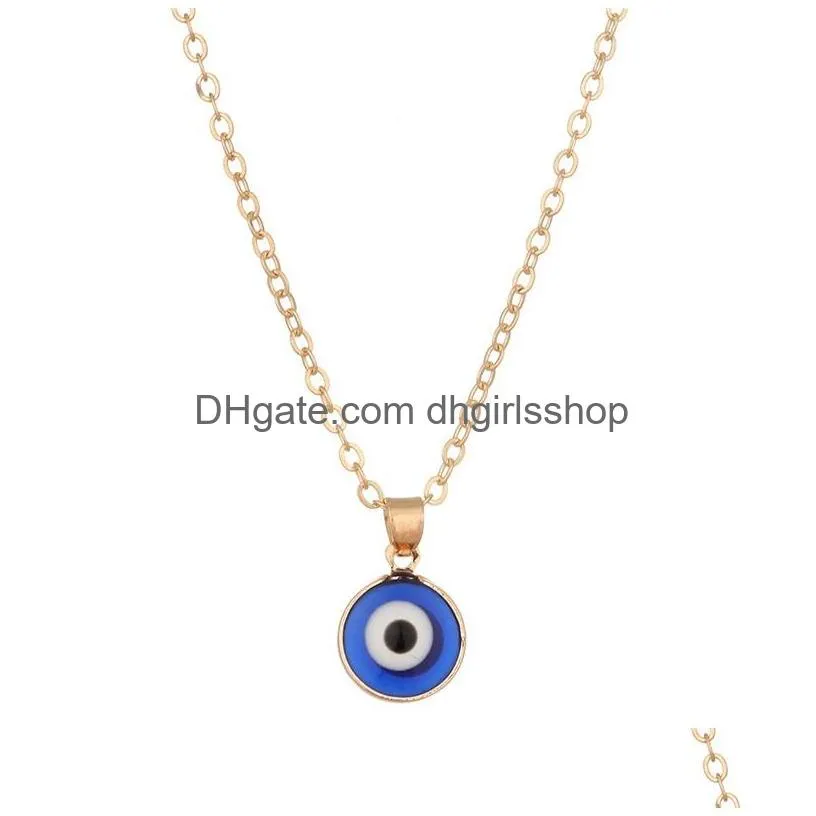Pendant Necklaces Blue Evil Eye Choker Necklaces Round Pendant Clavicle Necklace Sier Gold Disc Lucky Charm Jewelry Fashion Design Tur Dhrbg