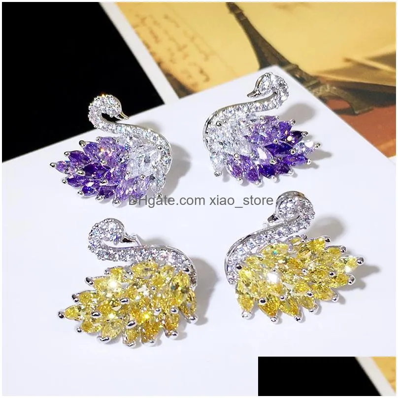 luxury shining cz zircon stud earrings for women s925 silver needle n designer korean sweet purple crystal bling diamond earings earring ear rings