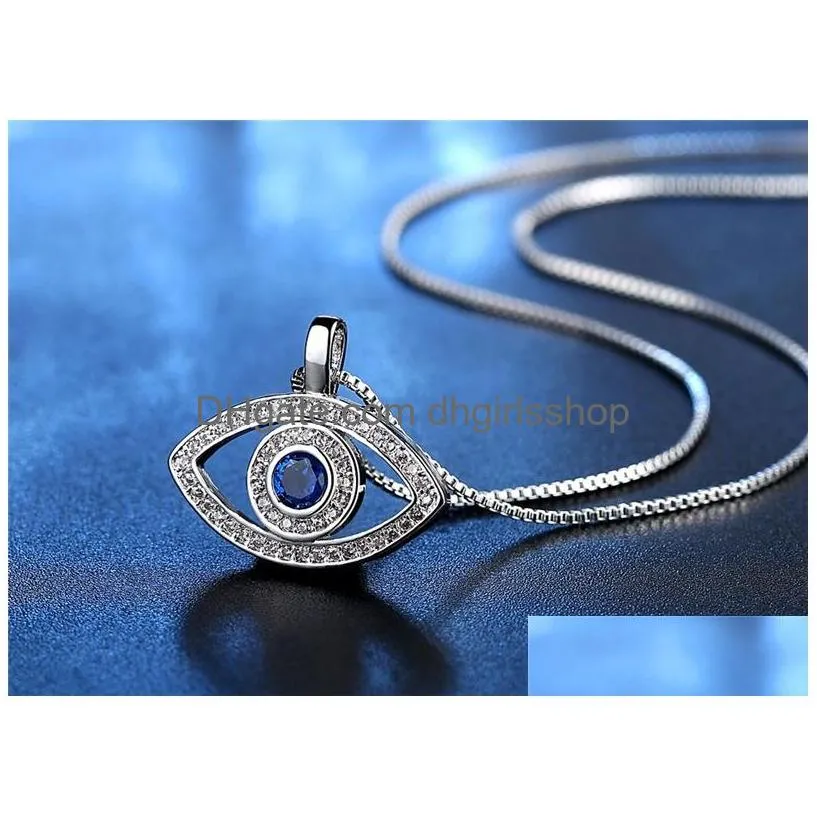 Pendant Necklaces Blue Evil Eye Pendant Necklace Luxury Crystal Cz Clavicle Sier Rose Gold Jewelry Third Zircon Fashion Birthday Drop Dhfzg