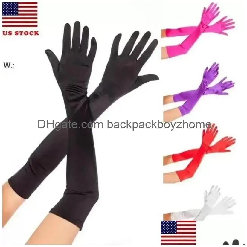 Protective Sleeves Party Hats Womens Evening Formal Gloves 22 Long Black White Satin Finger Mitten C0803X0 Drop Delivery Home Garden H Dhz9W