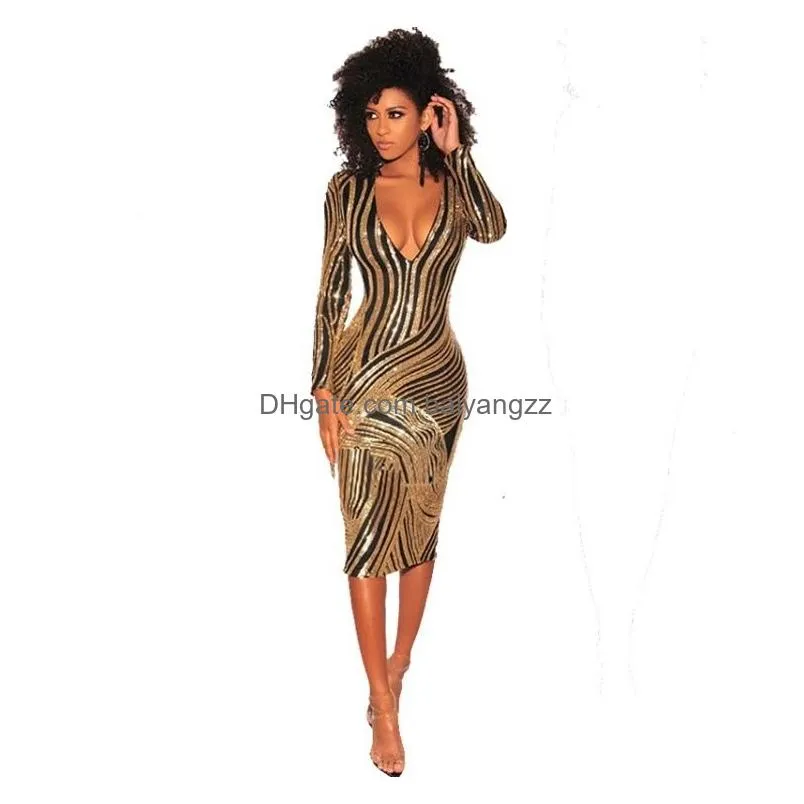 2020 womens party dress european style black gold sequined dress sexy europe and america was thin long-sleeved winter dress 