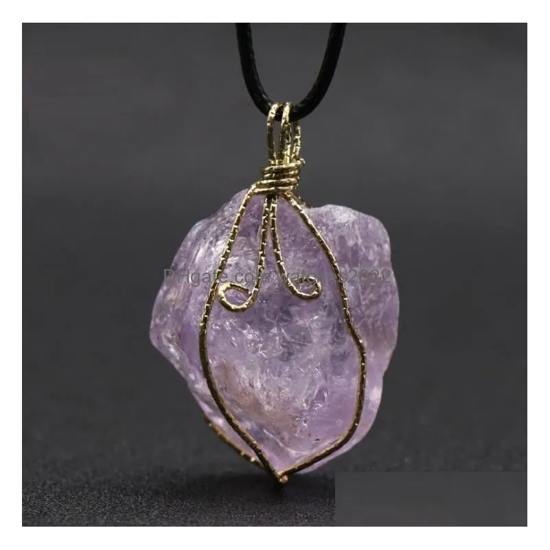 Pendant Necklaces 9 Colors Pretty Nature Stone Pendants Necklace Amethyst Rose Quartz White Crystal Lemon Fluorite Charms For Drop Del Dhgjd