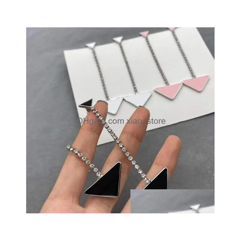 designer long stud dangler hoop black white drop for women triangle shaped earrings brand letter wedding girl ears jewelry gift