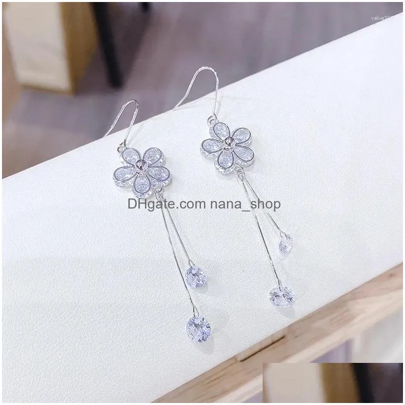 Stud Earrings Girls Simple Long Flower Tassel Aesthetic Student S925 Sier Needle Female Ear Accessories Drop Delivery Dhqig