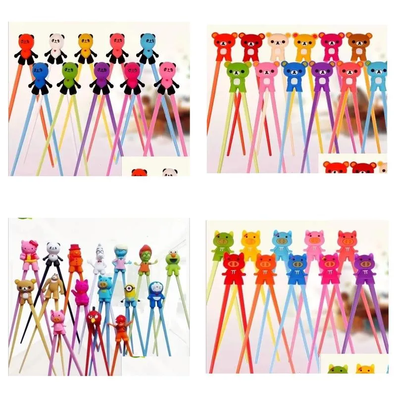 Chopsticks 100 Pair Mixed Colors Cartoon Kids Children Gift Study Exercise Sile Head Wholesale Drop Delivery Dhqfy