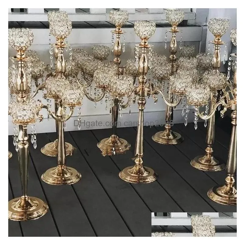 party decoration 5 arm gold candle holders candlestick wedding centerpieces for tables centre de table mariage crystal centerpiece