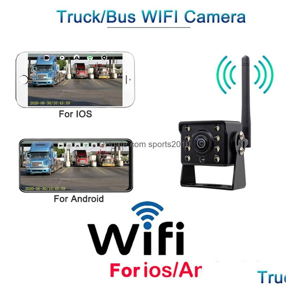 Car Rear View Cameras& Parking Sensors Wireless Wifi Reversing Rear View Camera For Truck Trailer Rv Camper Shockproof Waterproof 170ﾰ Dhqxi