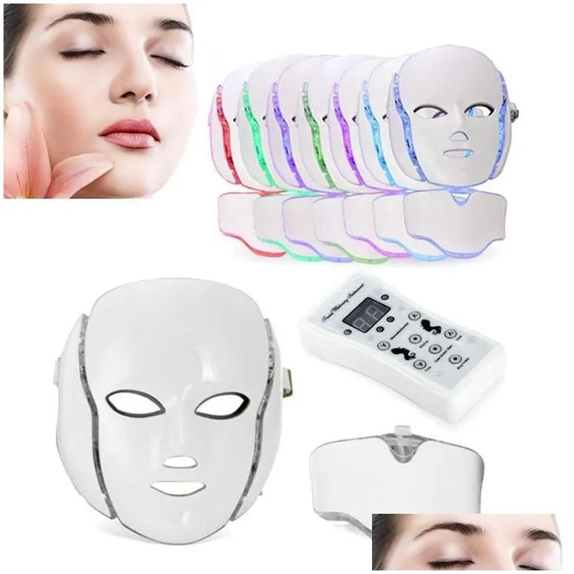 Other Health & Beauty Items 7 Color Led Light Therapy Face Beauty Hine Facial Neck Mask With Miclogurrent For Skin Whitening Device Re Dhdjk