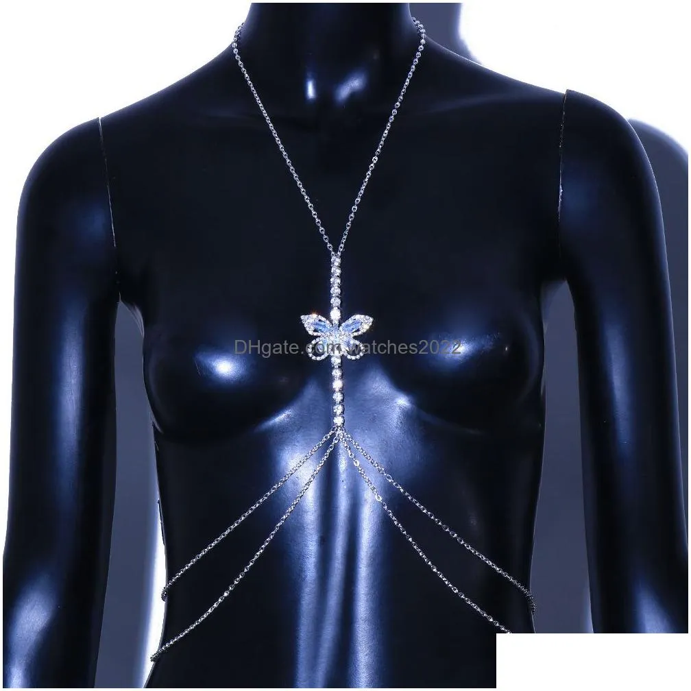 Other Y Green Crystal Chest Chain Harness Stainless Steel Belly Waist Body Jewelry Necklace For Women Clothing Accessories Drop Deliv Dhwqn