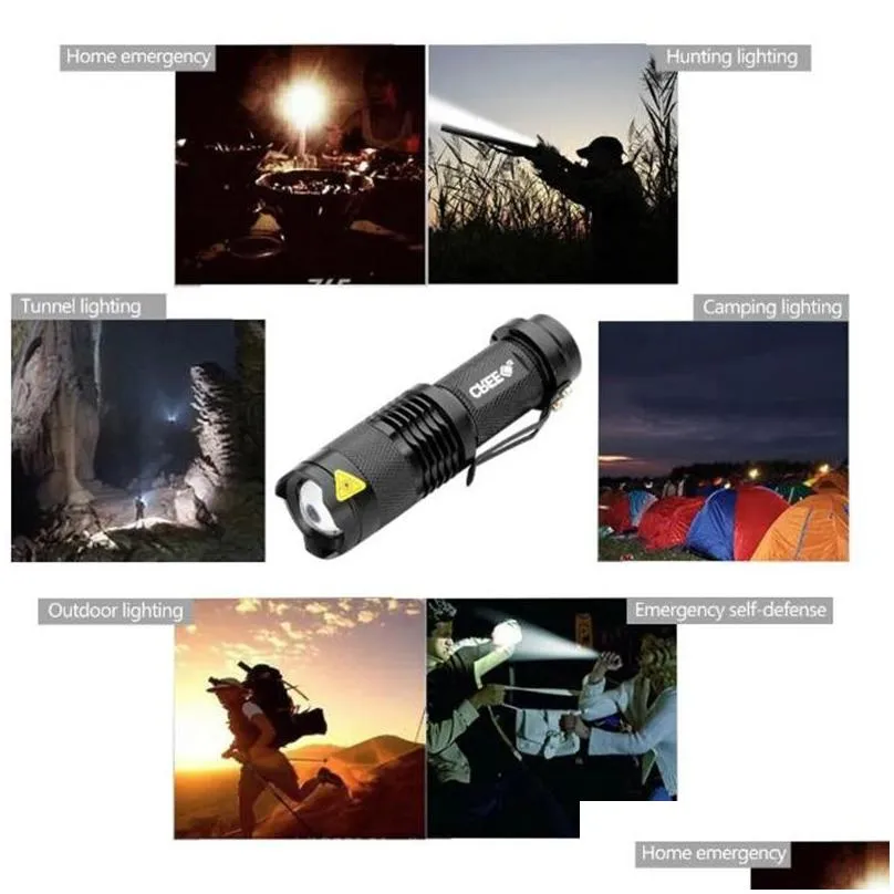 Laser Pointer Wholesale 7W 300Lm Sk-68 Odes Mini Q5 Led Flashlight Torch Tactical Lamp Adjustable Focus Zoomable Light 5 Colors Drop D Dhiob