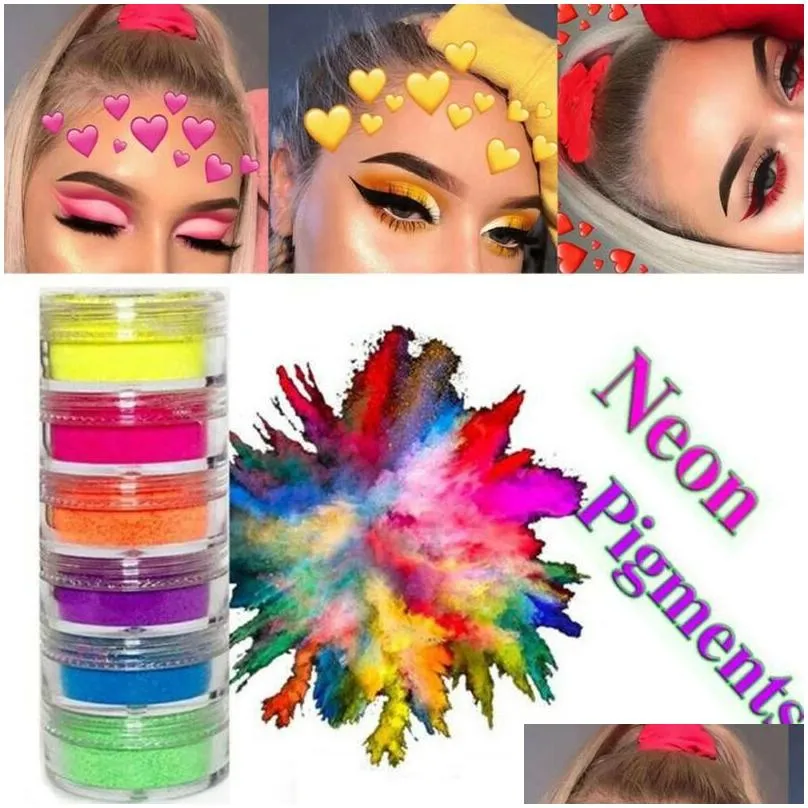 eye shadow 6 colors neon powder matte eyeshadow sequins easy to color long-lasting shimmer and shimmering makeup tslm1