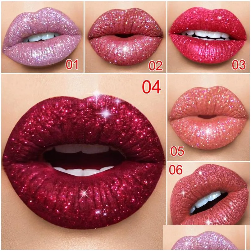 Lipstick Cmaadu Diamond Magic Glitter Liquid Lipstick Shiny Maroon Lipsticks Lip Makeup 6 Colors Bright Lips Cosmetics Drop Delivery H Dhul5