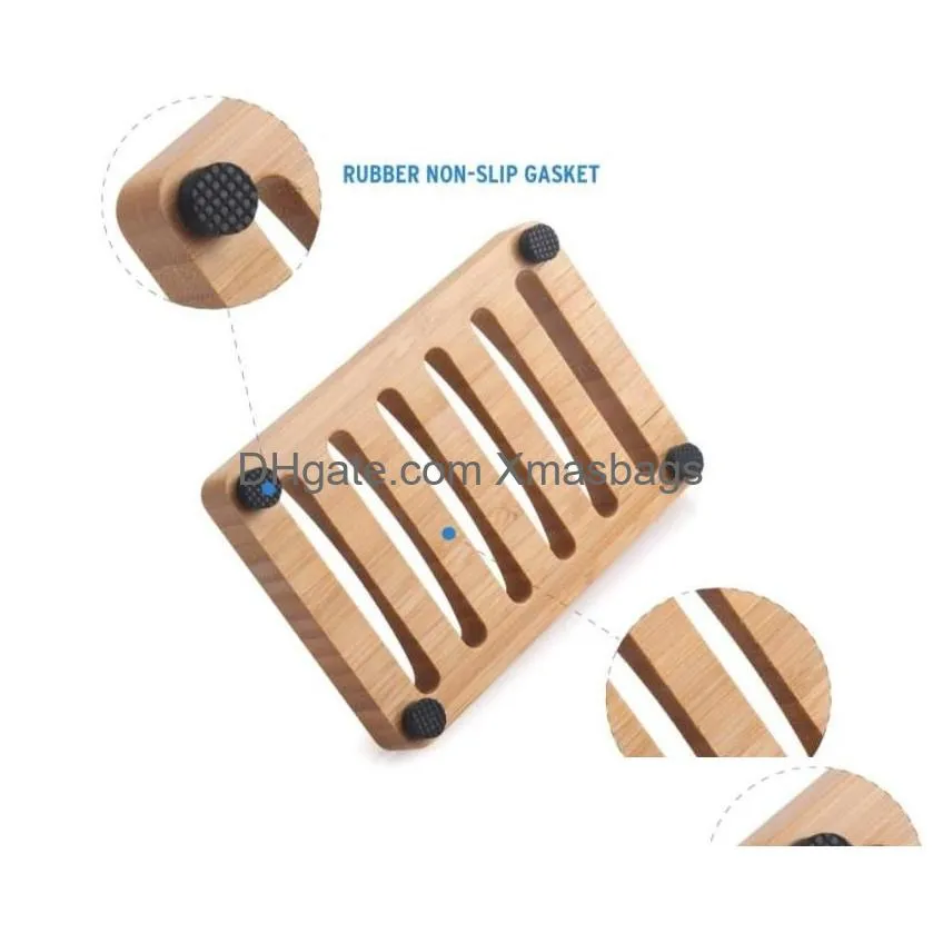 qbsomk portable wooden natural bamboo soap dishes tray holder storage soap rack plate box container bathroom soap dish storage box