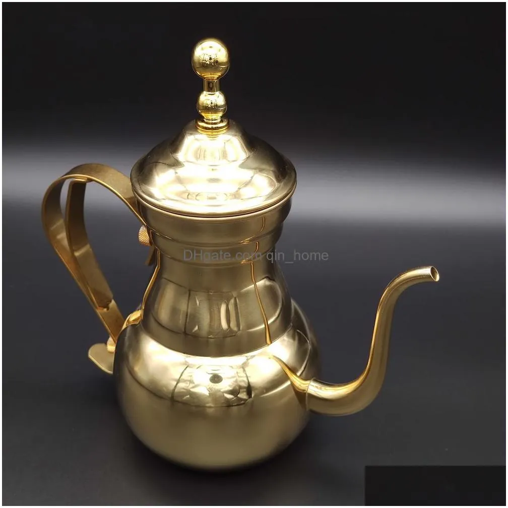 gold 700ml coffee pots sus304 stainless steel narrow teapot long-mouthed tea kettle with filter mesh