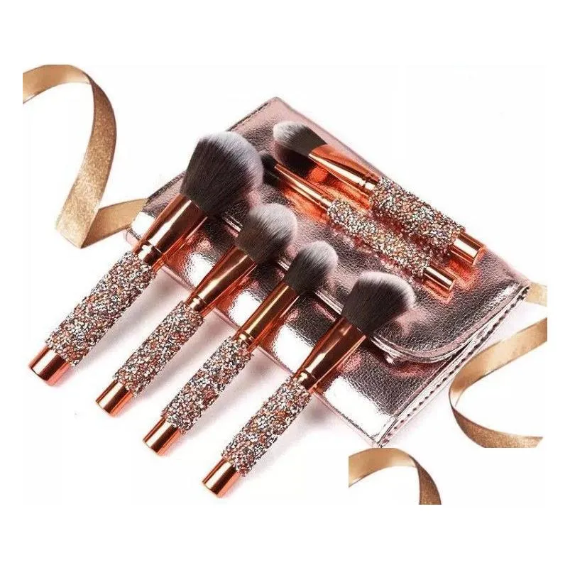 Makeup Brushes Diamond Luxury Makeup Brushes Set 10Pcs Gold Foundation Blending Powder Eye Face Brush With Case Professional Make Up T Dh9Xc