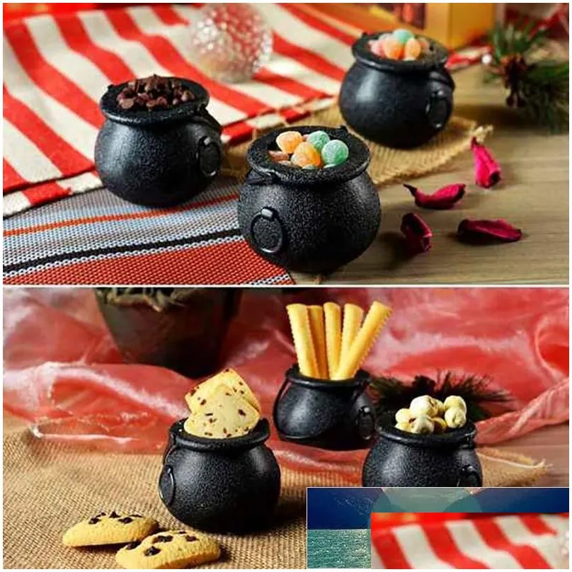 20 pack plastic black witch candy bowls cauldrons candy kettles witch skeleton cauldron holder factory price expert design quality latest style original