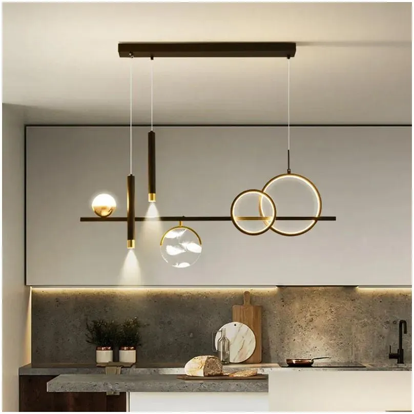 Pendant Lamps 2024 Design Led Chandeliers Black Golden Lights For Salon Living Dining Room Table Decor Hanging Lighting Lampadario Dr Dhren