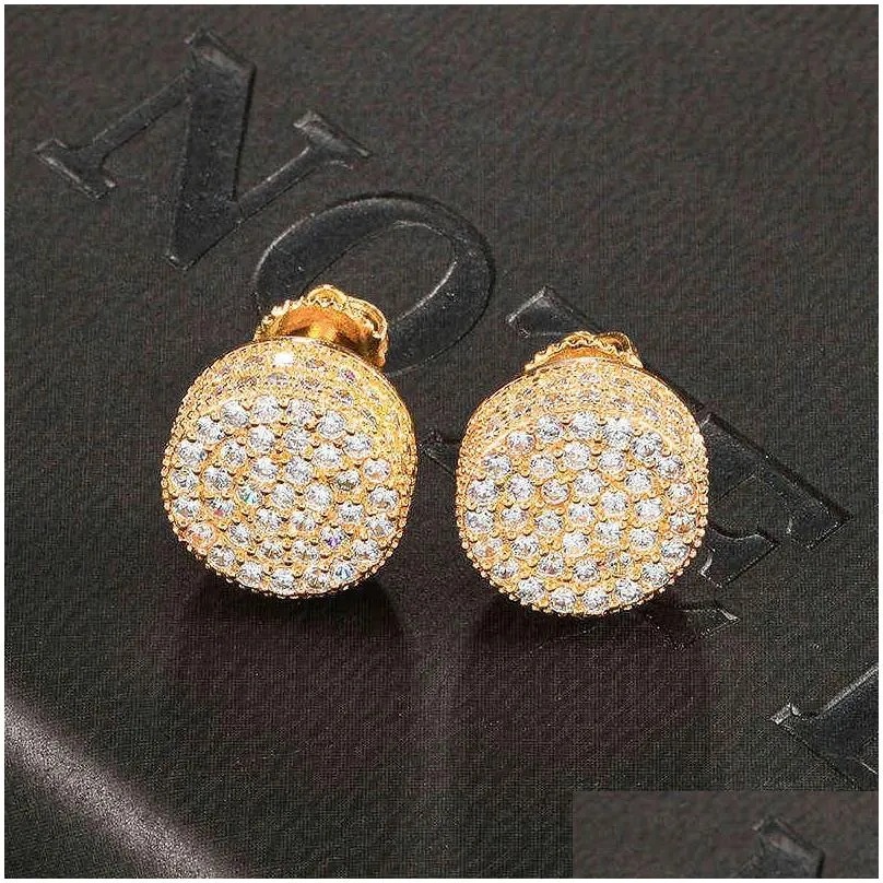 Jewelry Hip Hop 1Pair Micro Fl Paved Round Zircon Cz Stone Bling Iced Out Stud Earring Copper Earrings For Men Jewelry 220125 Drop Del Dhte8