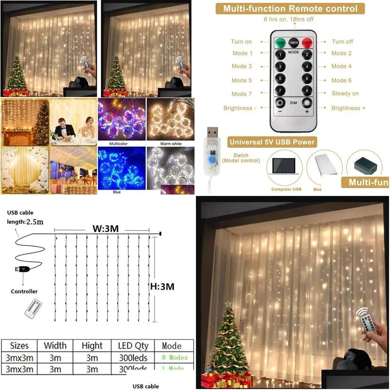 Led Strings Strings Usb Led Curtain String Fairy Lights Garland Remote Control For Year Christmas Ramadan Garden Decoration Outdoor Dr Dhgux