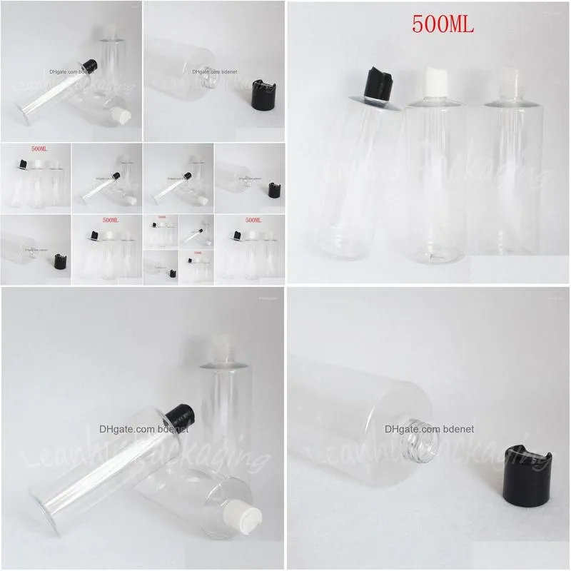 Storage Bottles & Jars Storage Bottles 500Ml White Plastic Bottle Disc Top Cap 500Cc Shampoo / Lotion Packaging Empty Cosmetic Contain Dhihl