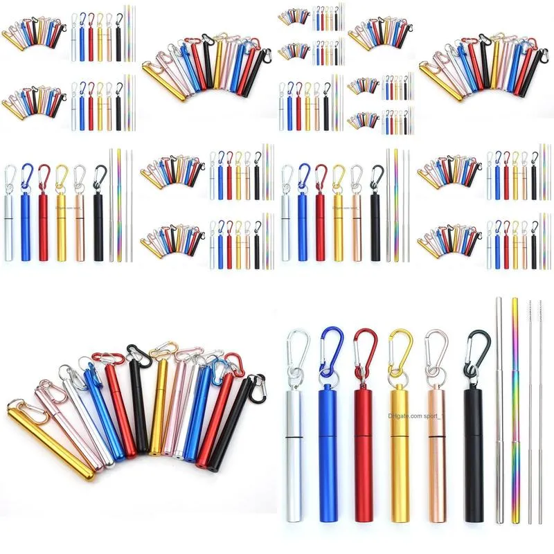 portable reusable drinking straws stainless steel metal telescopic foldable straws with aluminum case cleaning brush1925816