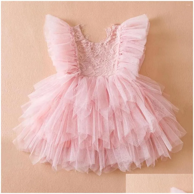 Girl`S Dresses Girl Dresses Ruffles Baby Girls Dress For Summer 1-5 Yrs Lace Toddler Kids Princess Flower Weddings Birthday Tutu Gown Dhx8H