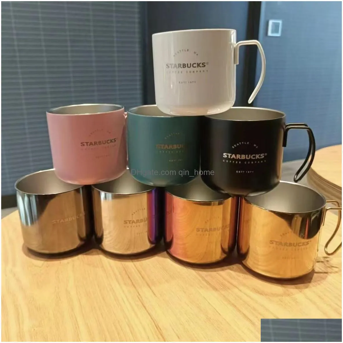 designer classic high appearance electroplated mug 304 stainless steel office desktop coffee cup with anti drop handle couple cuptea cup resistance to