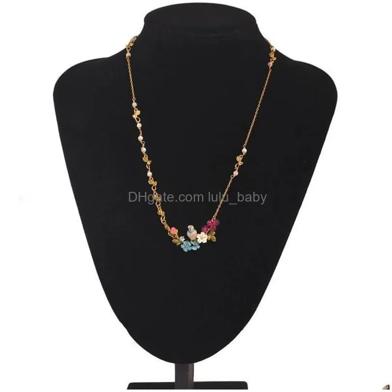 chains fashion enamel glaze threedimensional blue tit bird daisy flower rose necklace branch short chain female jewelry chains