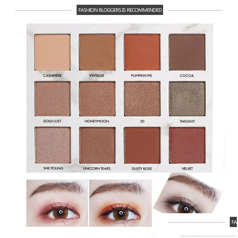 Eye Shadow Qiaoyan Earth Color Eyeshadow Palette Pigmented Waterproof Long Lasting 12 Colors Shimmer Matte Eye Shadow Highlighter Powd Dhyxq