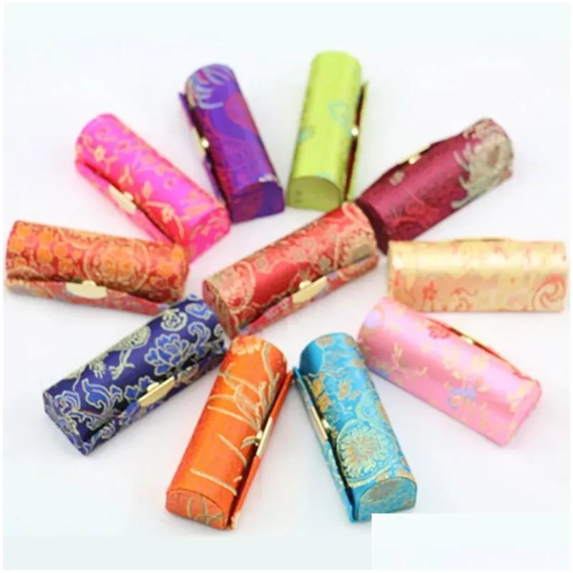 Cosmetic Bags Chinese Brocade Embroidery Lipstick Case With Mirror Mini Cosmetic Lipsticks Box Small Gifted Holder For 1 Drop Delivery Dhyhz