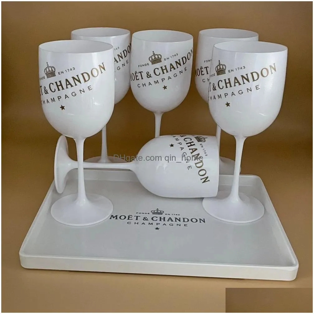 6pcs x one service tray acrylic unbreakable champagnes wine glasses plastic wine-cups party wedding decoration white champagne glass