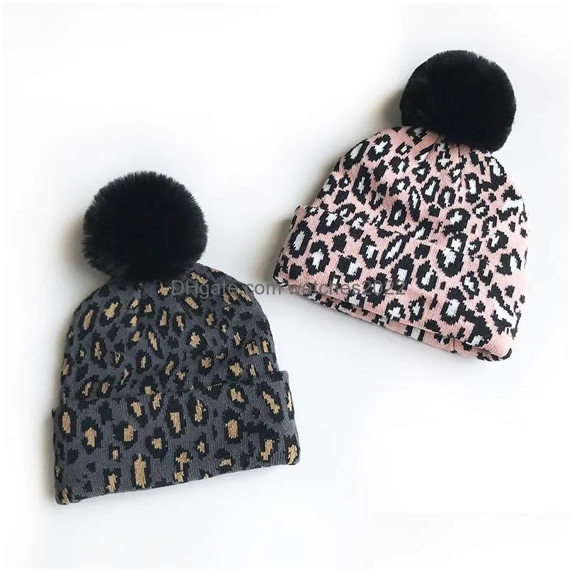 Beanie/Skull Caps Beanieskl Caps Fashion Child Winter Leopard Printed Kids Knitting Hat Autumn And Cloghet Warm Sklies Boy Girl Travel Dh7Le