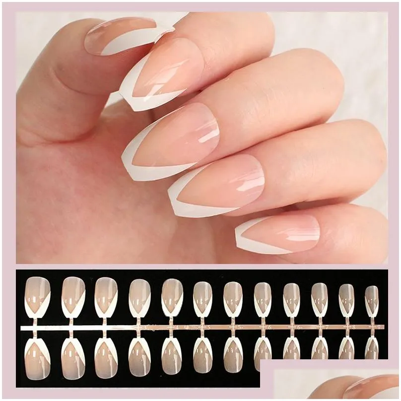 False Nails Timeless Classic French Nails Art Manicure Tan Artificial Nail Collection Finished Fl Er Fingernail Tips Drop Delivery Hea Dhc7P