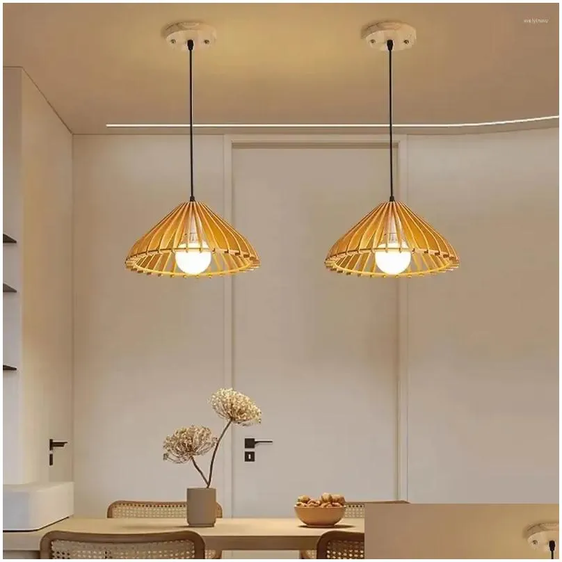 Pendant Lamps 1 Bbs Wooden Led Chandelier For Living Room Dining Bedroom Lamp Dimmable Home E27 Homestand Log Ceiling Drop Delivery Dhsuh